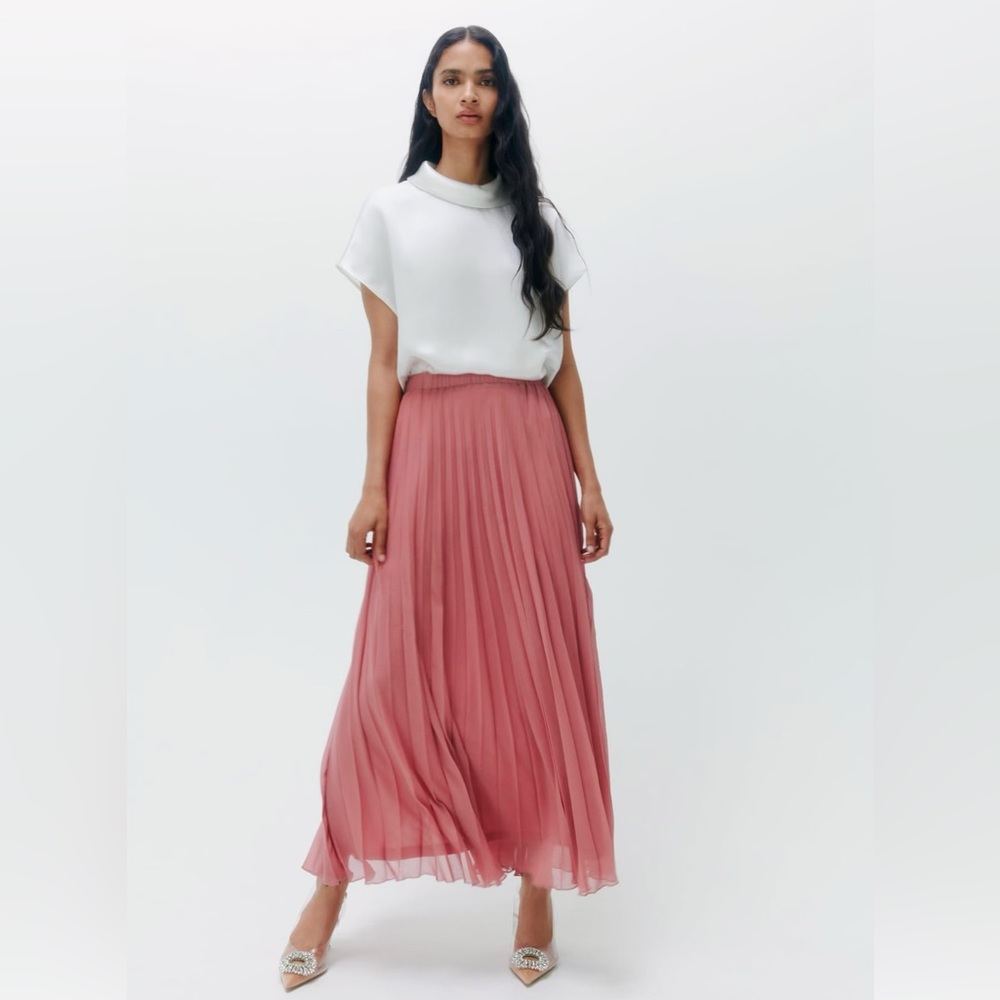 ZARA LONG PLEATED SKIRT - DUSTY PINK - XS